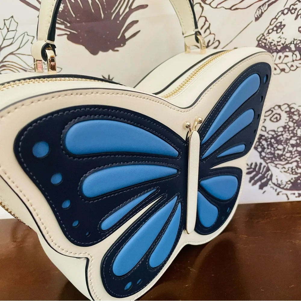 • NWT KATE SPADE FLUTTER FLY 3D BUTTERFLY CROSSBODY BLUE MULTI WHITE CARD HOLDER